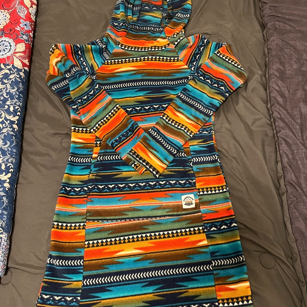 Colorful Mountain Jibe Southwestern Hooded Pullover Fleece Dress